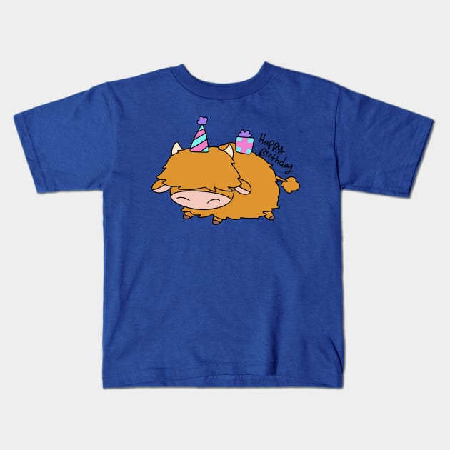 Happy Birthday Highland Cow Kids T-Shirt by saradaboru